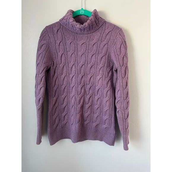 L.L. Bean Wool Blend Purple Cable Knit Turtle Neck Sweater - Picture 1 of 9
